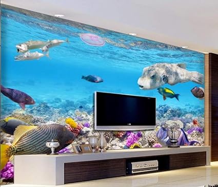 Fotomurali 3d Mondo Subacqueo Dellacquario Di Pesci Tropicali Carta Da Parati 3d Effetto Quadri Murali Gigante Murale Decorazione
