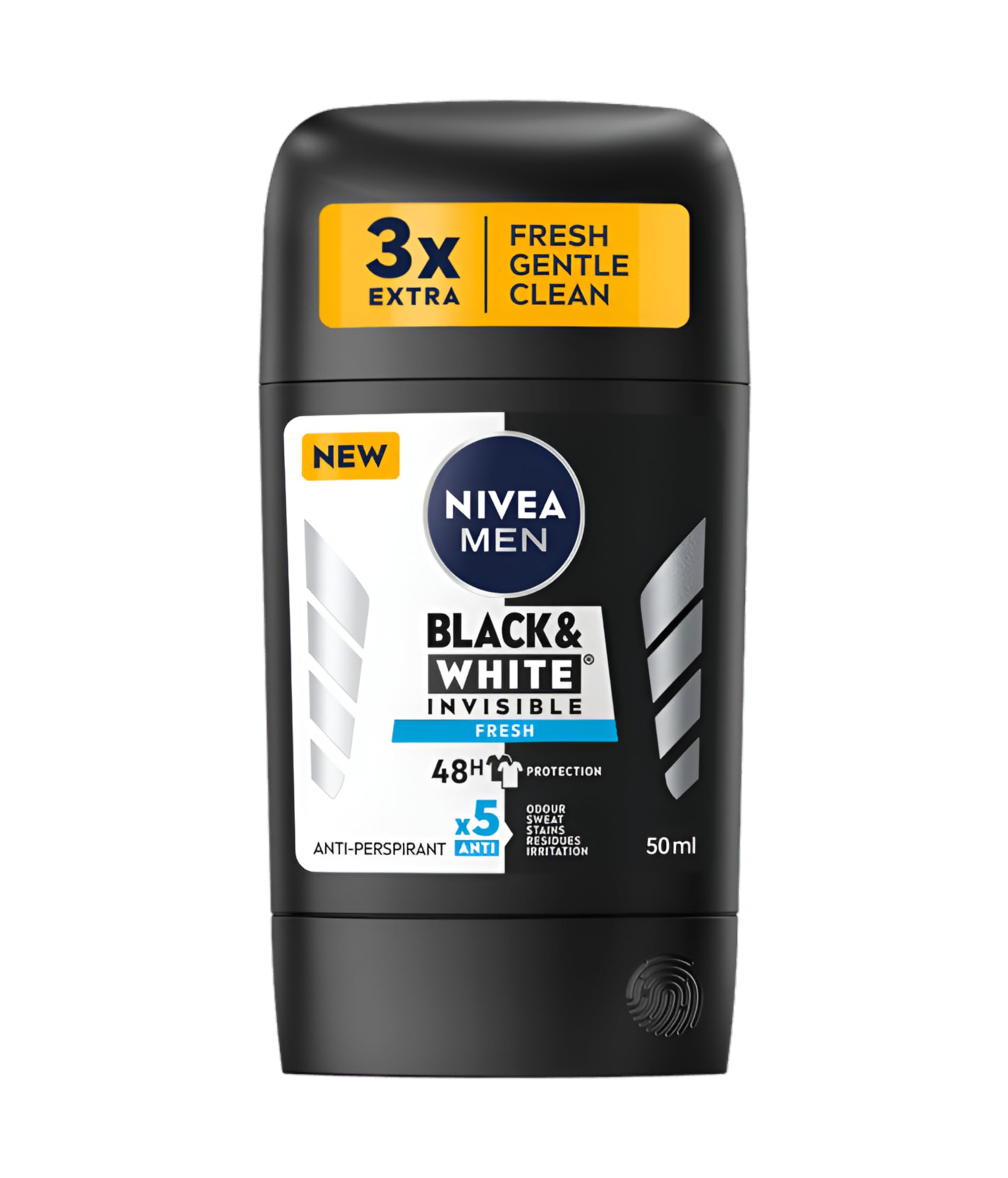 NIVEA Men stick invisible black and white fresh 48-hour protection antiperspirant soft texture, smooth application, special patented technology, pack of 2, 2 x 50 ml