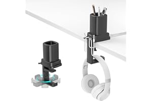 KDD Rotatable Headphone Holder with Cord Organizer - 3 in 1 Desk Clamp Pencil Holder & Headset Hanger - Pen Organizer for Office Accessories Charging Cables