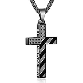 ESPVO Cross Necklace for Men Boys, 316L Stainless Steel American Flag Bible Verse Christmas Christian Catholic Baptism Confirmation Gifts 22+2 Inches