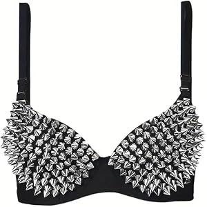 Women's Studded Spike Bra Top Punk Gothic Metal Embellished Festival Outfit