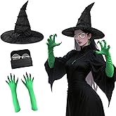 XuYelora 4pcs Witch Costume Glasses, Witch Hat, Witchs Gloves Accessories for Halloween Cosplay Role-playing Dress Up