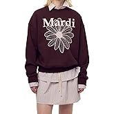 mardi mercredi Women's FLOWERMARDI Graphic Sweatshirt, 100% Cotton, Relaxed Fit Crewneck