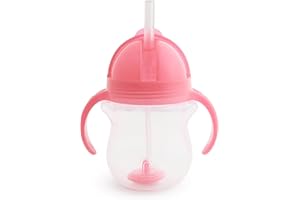 Munchkin Any Angle Sippy Cup for Toddlers, Spill Proof Weighted Straw Cup with Transition Handles for Babies 6 Months and Up, 7 Ounce, Pink