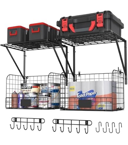 thumbnail image 2 of Garage Wall Shelving, 2 Pack 2 X 4ft Garage Storage Rack,Loads 700 Lbs 24 Inch By 48 Inch Heavy Duty Wall Shelves,24" X 48" Garage Wall Shelf,Black 2 of 10