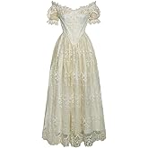 Vibsion Regency Dresses for Women Luxurious Embroidery Lace Empire Waist Victorian Dress