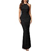 Parthea Women's Sexy Sequin Bodycon Backless Sparkly Mesh Evening Party Elegant Maxi Dresses