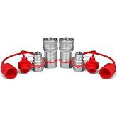 1/4" NPT ISO 7241-B Hydraulic Quick Connect Couplers/Couplings w/Dust Caps | 1/4" Body Size + 1/4" NPT Thread Poppet Valve, 1/4inch Hydraulic Quick Connect Fittings