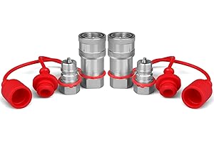 OKBA 1/4" NPT ISO 7241-B Hydraulic Quick Connect Couplers/Couplings w/Dust Caps,1/4” Body Size + 1/4” NPT Thread Poppet Valve