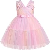 ODASDO Flower Girl Dresses Baby Kids V-Neck Sleeveless Tulle Tutu Princess Special Occasion Party Ball Gown Summer Spring