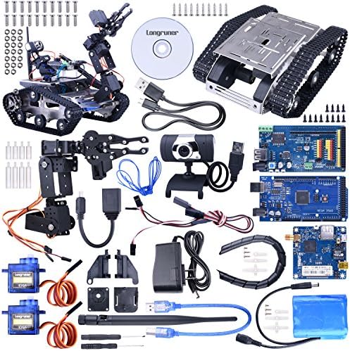 Longruner Upgrade WiFi Arduino Robot Car Kit with Mega 2560 Board,Utility Intelligent Vehicle Robotics with Video Tutorial for Arduino Included, Smart Learning & Educational DS Robot Kit with HD Camer