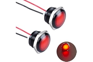 DMWD 2Pcs 22mm 12V-24V AC/DC Metal Indicator Light, 20mA Waterproof IP67 Single lamp LED Pilot Lamp Raised Head with Wire for Car Truck Boat(Red LED) Black Anodized Shell
