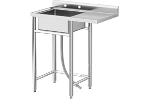 ATTRACOAST 36 IN Free Standing Stainless Steel Utility Sink With Countertop Commercial Single Bowl Outdoor Kitchen Sink Station with Workbench for Indoor/Outdoor Use In Garage, Laundry, Restaurant
