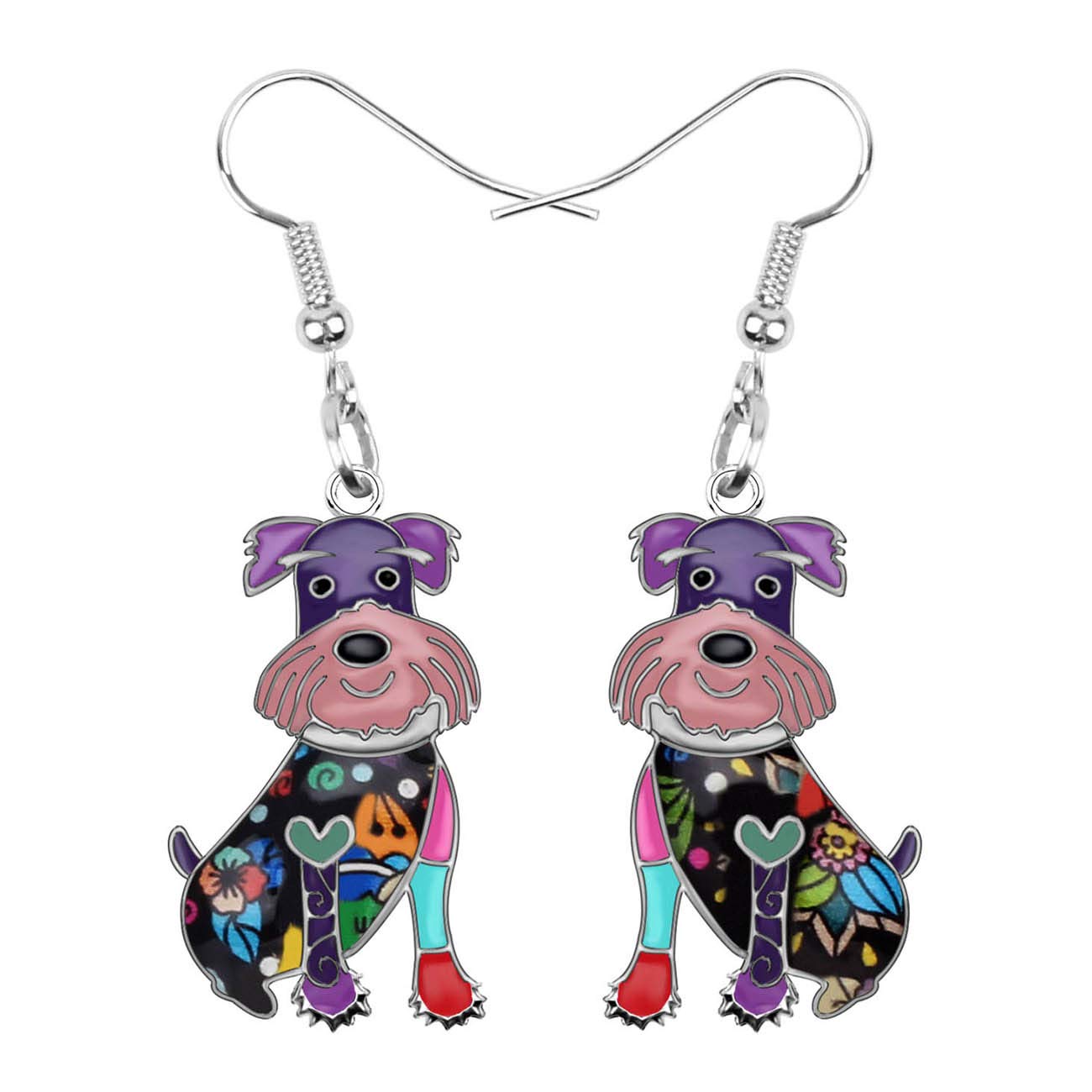 NEWEI Enamel Alloy Cute Sitting Schnauzer Dog Earrings Drop Dangle Unique Dog Jewelry for Women Girls Gift (Blue) (Purple)