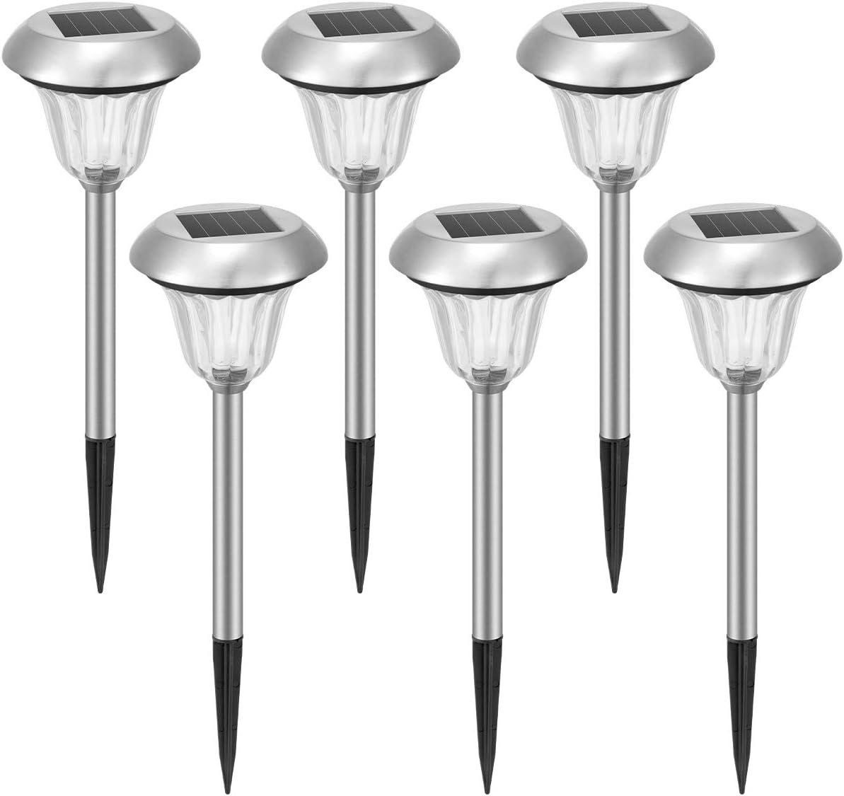 SUNWIND Solar Lights Outdoor, 6 Pack Stainless Steel Outdoor Solar Garden Lights Path Lighting