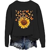 DarkJoy Womens Sunflower Sweatshirts Graphic Hoodie for Women Sunflower And Butterfly Shirt Long Sleeve