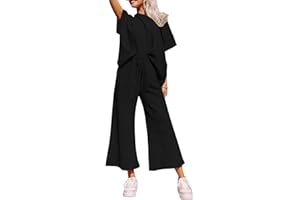 YKR Lounge Sets for Women 2 Piece Outfits Knit Short Sleeve Pullover Tops and Wide Leg Pants Summer Lounge Sets 2024