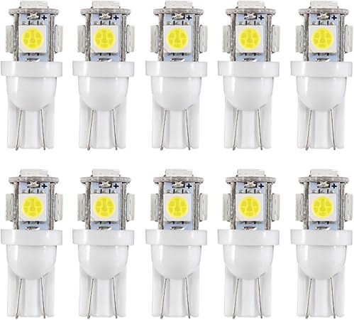 Amazon T10 Led 車用 ライト 5smd W5w ウェッジ球 車内ランプ 194 168 25 5050 5チップ Ledサイドライト ポジション ナンバー ルームランプ バルブ 10個入り ホワイト 車 バイク 車 バイク