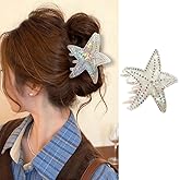 1PCS Starfish Hair Claw Clips for Thick/Thin Hair Aurora Laser Hair Clip with Sliver Rhinestones Design Strong Hold Acetate Clamp Clips No-slip Hair Barrette for Valentine’s Day Party Hair Accessories