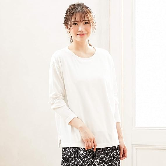 Amazon Co Jp ベルメゾン ｔシャツ マタニティ 長袖 授乳 レーヨン混 Tシャツ カットソー 服 ファッション小物