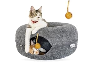 FAMPAWS Large (24 Inch) Peekaboo Cat Cave for Multiple & Large Cats, Cat Caves for Indoor Cats Up to 30 Lbs, Scratch Detachable & Washable, Cat Tunnel Bed (Dark Grey)