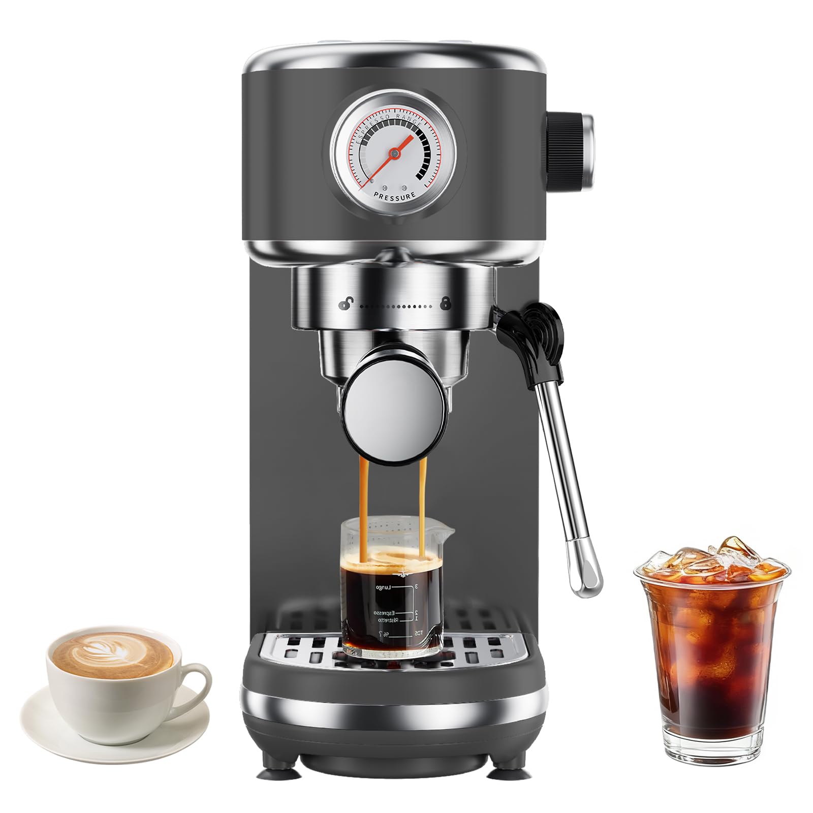 Photo 1 of atatix 20 Bar Espresso Machine with Milk Frother, Compact Espresso Maker, Stainless Steel Coffee Machine with Precise Temp Control & 44oz Removable Water Tank for Latte, Cappuccino, Dark Grey