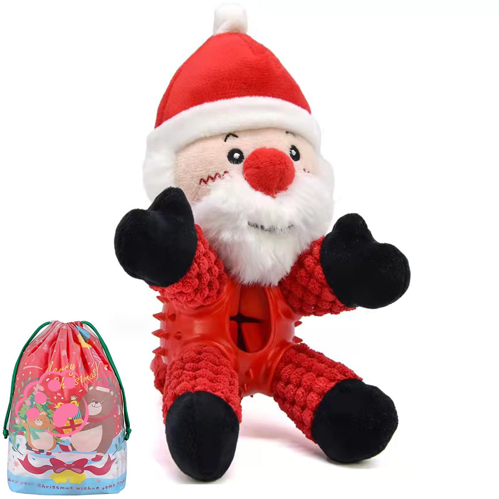 Jupsk Dog Squeak Plush Toys, Pet Chew Toys for Aggressive Chewers, Stuffed Interactive Puppy Teething for Small Medium Large Dogs, Santa Shape