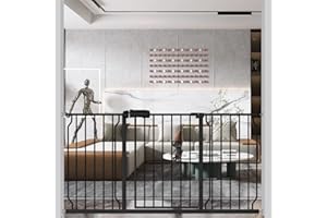 WAOWAO Extra Wide Baby Gate 57.48-62.20" Walk Thru Pressure Mount Auto Close Black Metal Child Dog Pet Safety Stairs,Doorways,Kitchen