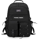 Lohol Multi-Pocket Backpack with 15.6 inch Laptop Compartment, Water Resistant Bookbag for School College and Travel (Black)