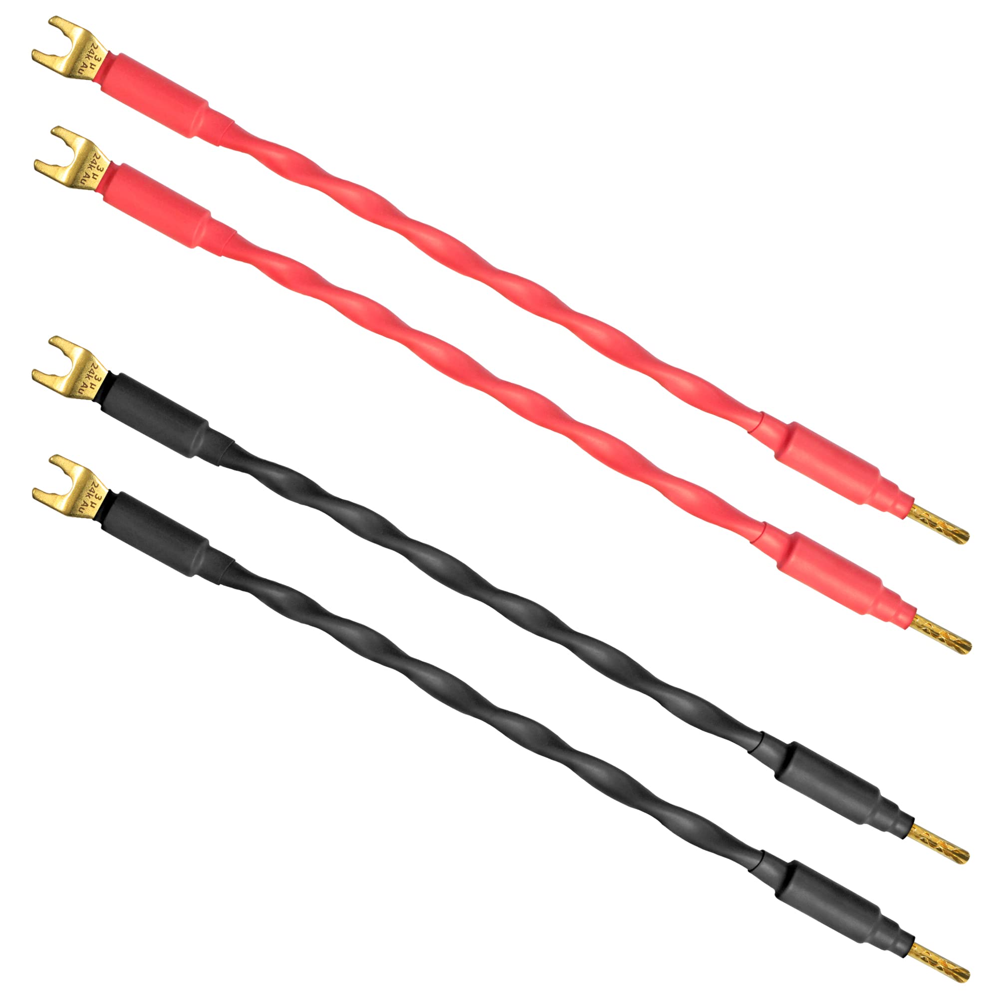 WORLDS BEST CABLES 4 Units - 20 CM - Canare 4S11 – Audiophile Grade - 11AWG - HiFi Speaker Jumper Cable Terminated with Gold Banana to Spade Connectors