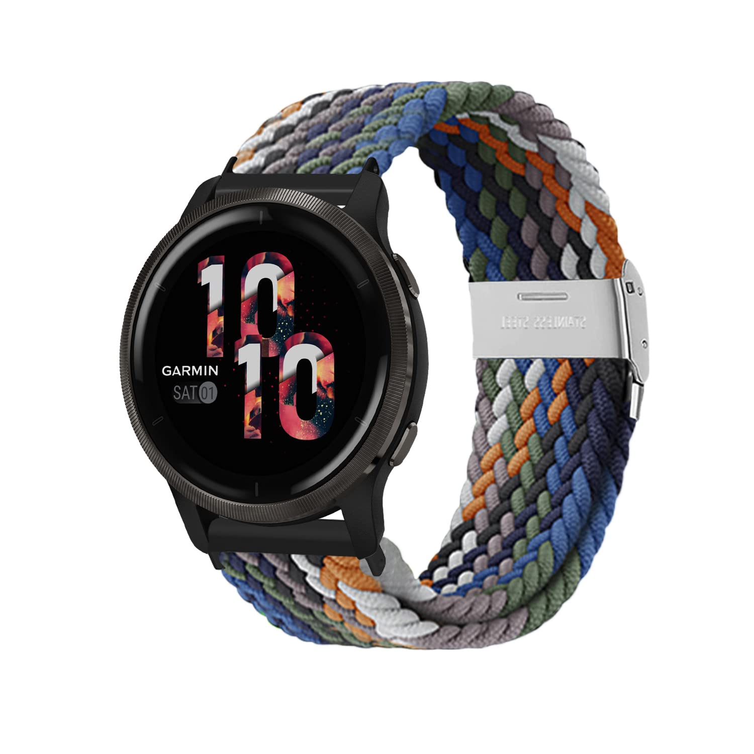 Niboow 22mm Strap for Garmin Venu 3/Venu 2/Vivoactive 4/Forerunner 265/Forerunner 255/Forerunner 255 Music, Elastic Nylon Watch Bands for Huawei Watch GT 4 46mm/Watch 4/Watch 4 Pro - Denim Color — image 1