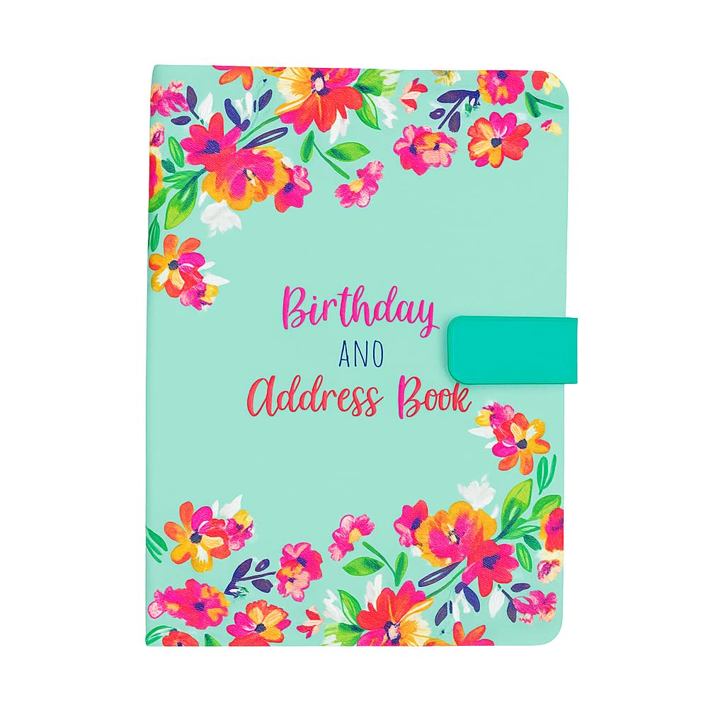 Sixstore Telephone Address & Birthday Book A-Z Index Beautiful Fabric Vintage Style Cover A5 Size Soft Padded Cover Address & Birthday Book with Magnetic Lock, Vintage Flowers