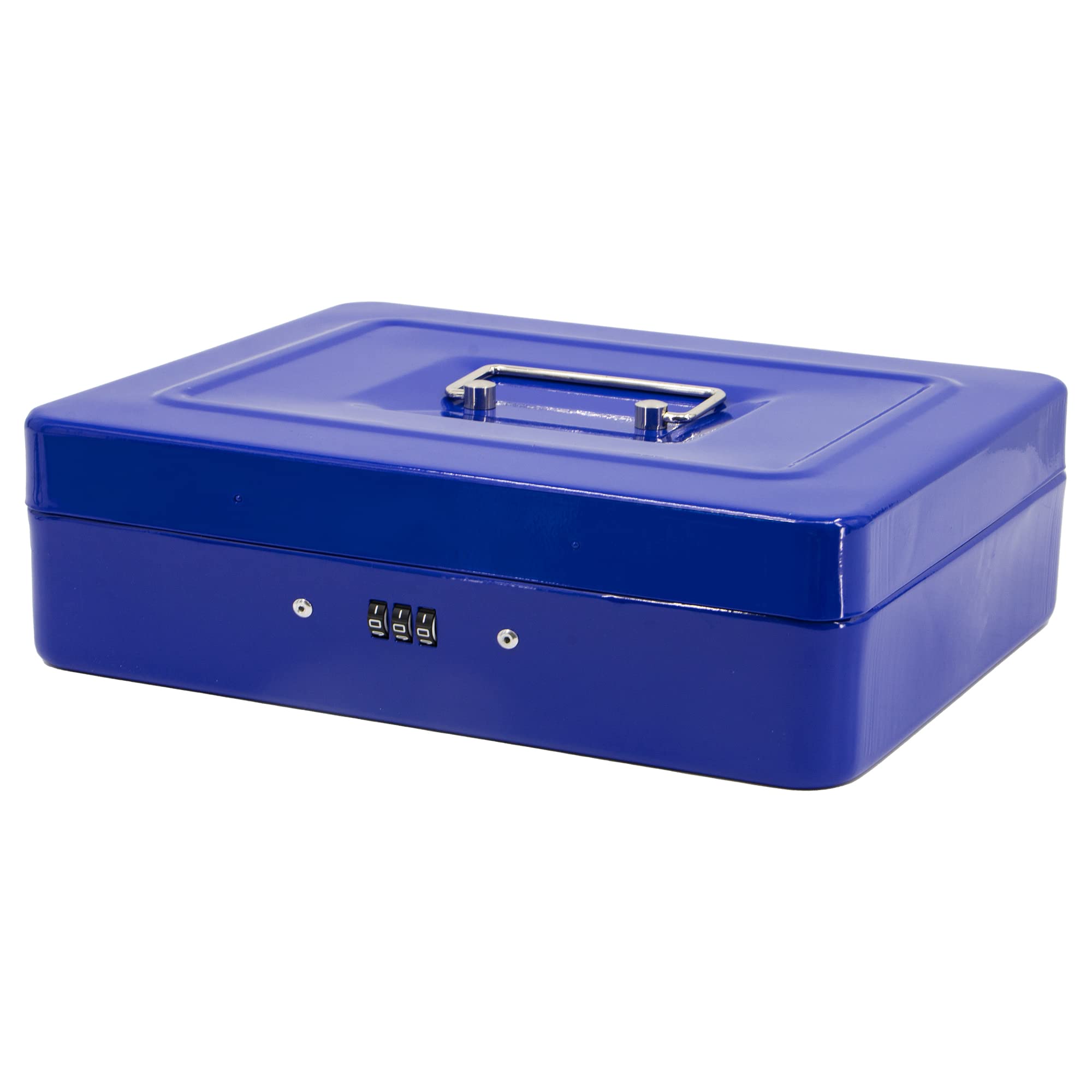 Time to Sparkle 12 inch Small Security Lock Box with Coin Tray Metal Material with Stainless Steel Handle 22 * 30 * 9cm Blue