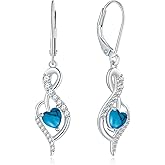 Infinity Heart Dangle Drop Earrings for Women, 925 Sterling Silver Birthstone Leverback Earrings, Birthday Anniversary Valentines Day Jewelry Gifts for Women Mom Her