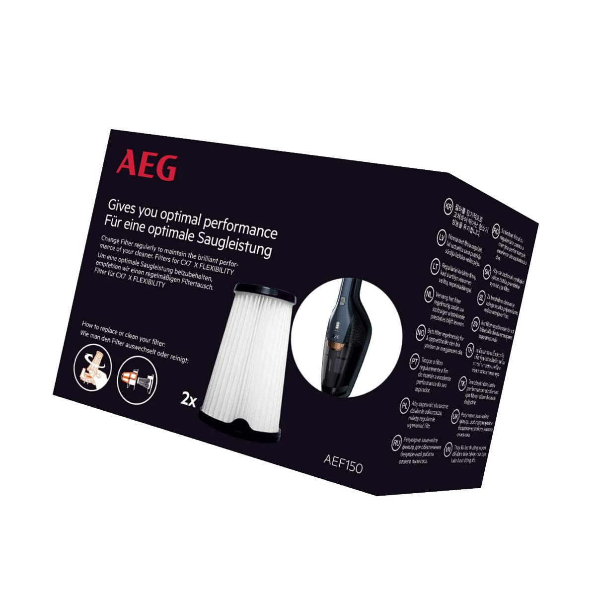 AEG AEF150 – Filter Set for CX7 Cordless Vacuum Cleaners, Includes 2 Original Washable Filters, Ensures Optimal Dust Filtration and Suction Power, Compatible with All AEG CX7 and HX Series Models