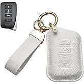 Axtrulix Key Fob Cover for Lexus, Premium Soft Leather Key Case Shell with Key Ring for is ES GS RC NX RX LX 200 250 350 (White)