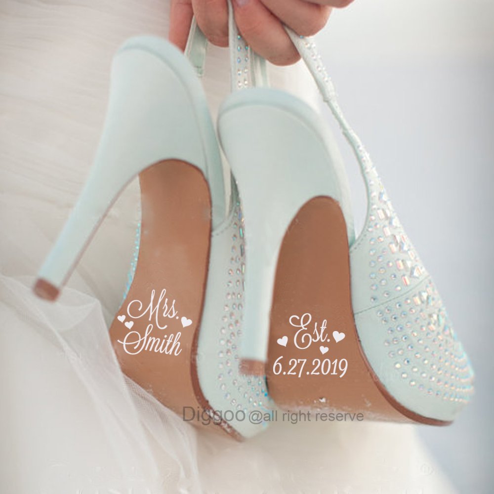Wedding Shoe Decals Personalized Bride Name and Dates Decal Bride Shoe