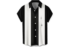 WHO IN SHOP Men's Short Sleeve Button Up Hawaiian Shirt 1950s Vintage Bowling Shirts