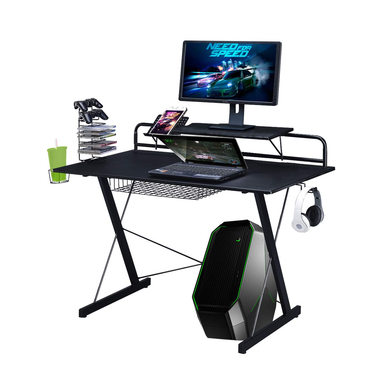 Buy Techni Sport Computer Gaming Desk with Shelving, Ergonomic