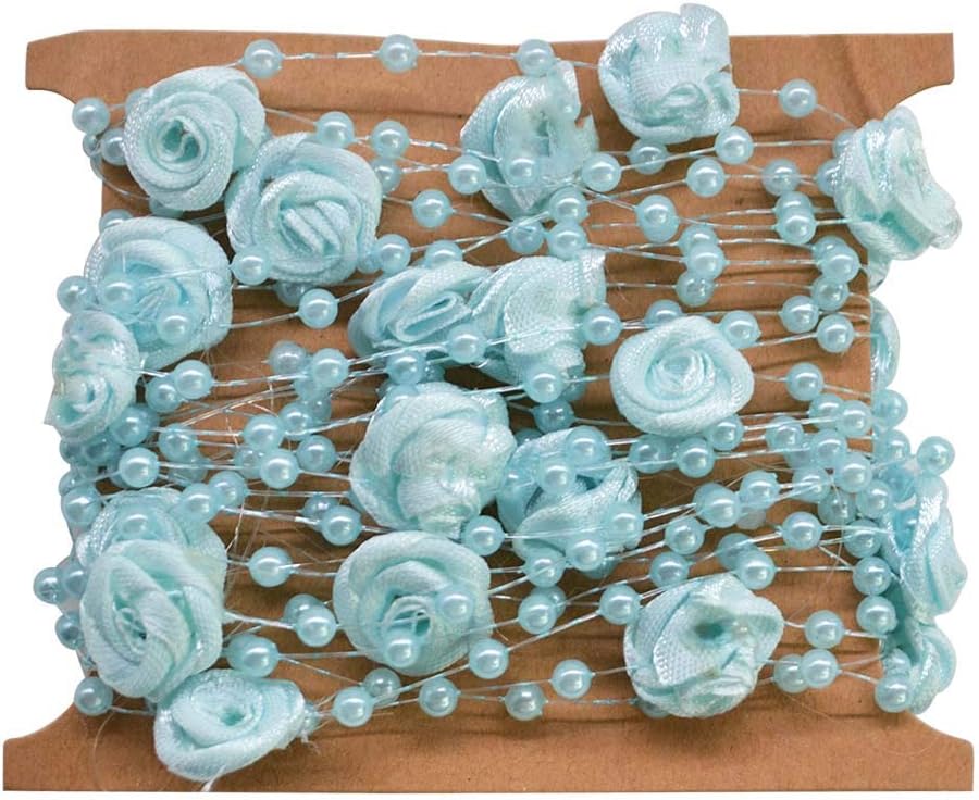 2Pcs Rose Pearl String Beads Garland for Wedding Party Crafts DIY Making Accessories (Blue)