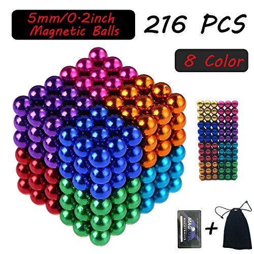 Attom Tech Magnetic Cube 216pcs Rolytoy Magnets Blocks Magnetic Sculpture Holders Square Cube Children's Puzzle Magic Cubes DIY Educational Toys for Kids (Colorful)