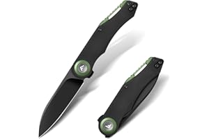 FLISSA Button Lock Folding Knife, 3.1" D2 Steel Blade EDC Pocket Knife with G10 Handle, Flipper, Belt Clip, Bearings for Outdoor Camping, Hiking, Fishing, Hunting, Gift for Men & Women (Green)