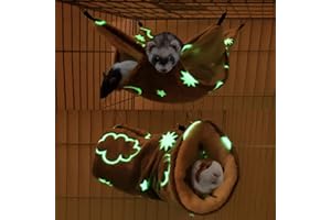 LEFTSTARER Noctilucent Luminous Guinea Pig Rat Hammock Bunkbed Hanging Tunnel and Soft Bed Mat for Ferret Hedgehog Squirrel Hideout Cage Accessories (1.Tunnel and Bunkbed Hammock)