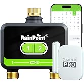 RainPoint WiFi Water Timer for Garden Hose with Brass Inlet &amp; Outlet, 2-Zone Smart Hose Timer, WiFi Irrigation Controller via APP/Voice Control, Automatic Sprinkler Watering System for Lawns and Yard