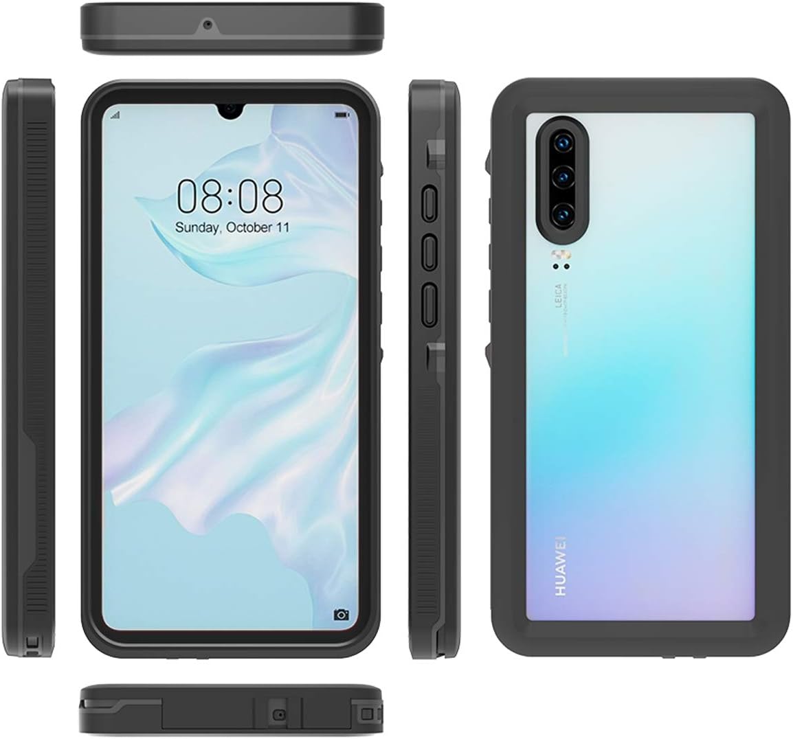 TENCOU IP68 Waterproof Transparent Phone Case for Huawei P30, Heavy Duty Protection Full Body Shockproof Phone Case with Built-in Screen Protector Cover for Huawei P30 6.1"