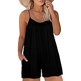 Eytino Womens Plus Size Jumpsuits V Neck Casual Loose Sleeveless Spaghetti Strap Short Rompers (1X-5X)