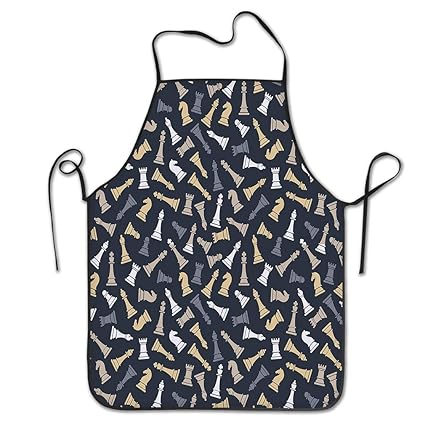 zixxoxxz Funny Personality Apron Seamless Pattern Chess World international Chess Day Chess Grey Refreshing Chef Kitchen Apro