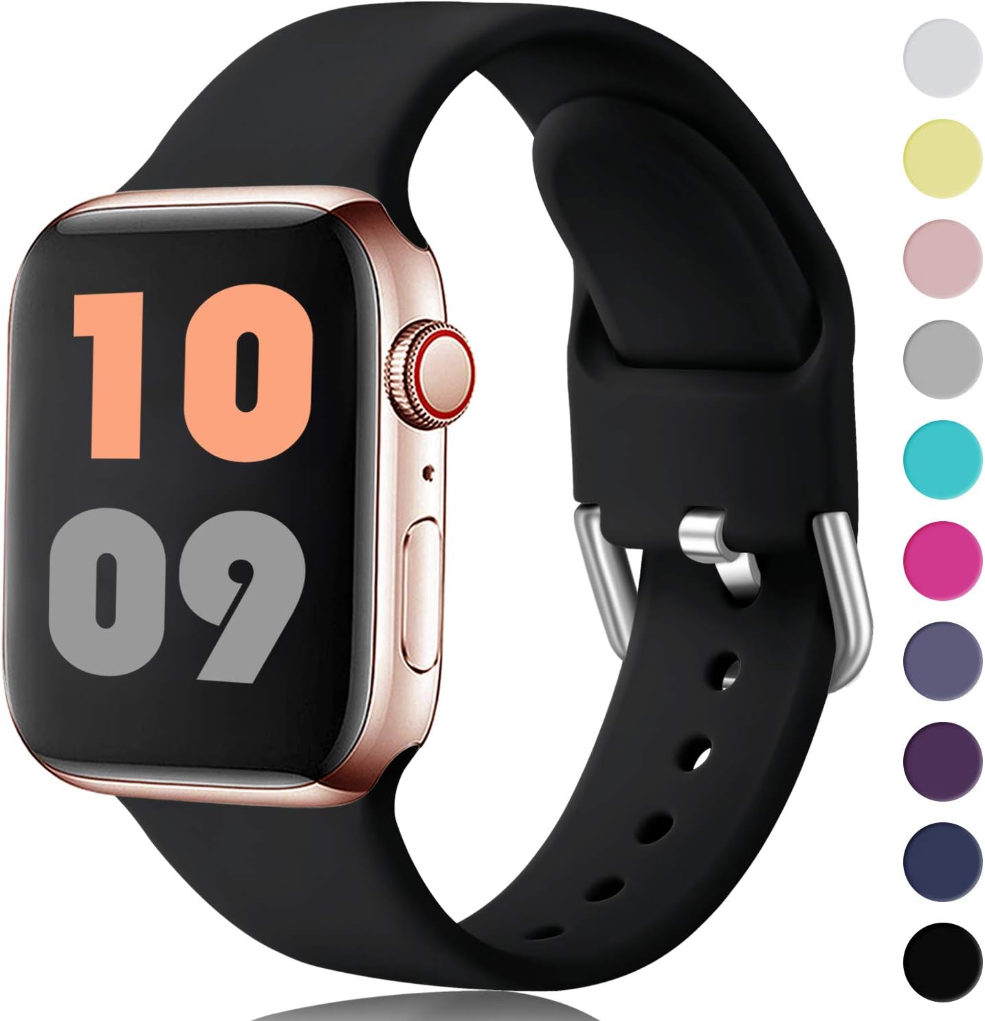 HUMENN Compatible with Watch Strap 38mm 42mm 40mm 44mm, Soft Silicone Classic Sport Replacement Bands for iWatch Series 5/4/3/2/1, 42mm/44mm-M/L Black