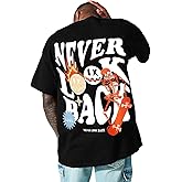 UOUA Mens Graphic Tees Vintage T-Shirts Oversized Letter Print Casual Crewneck Cotton Top Short Sleeve Rapper Streetwear