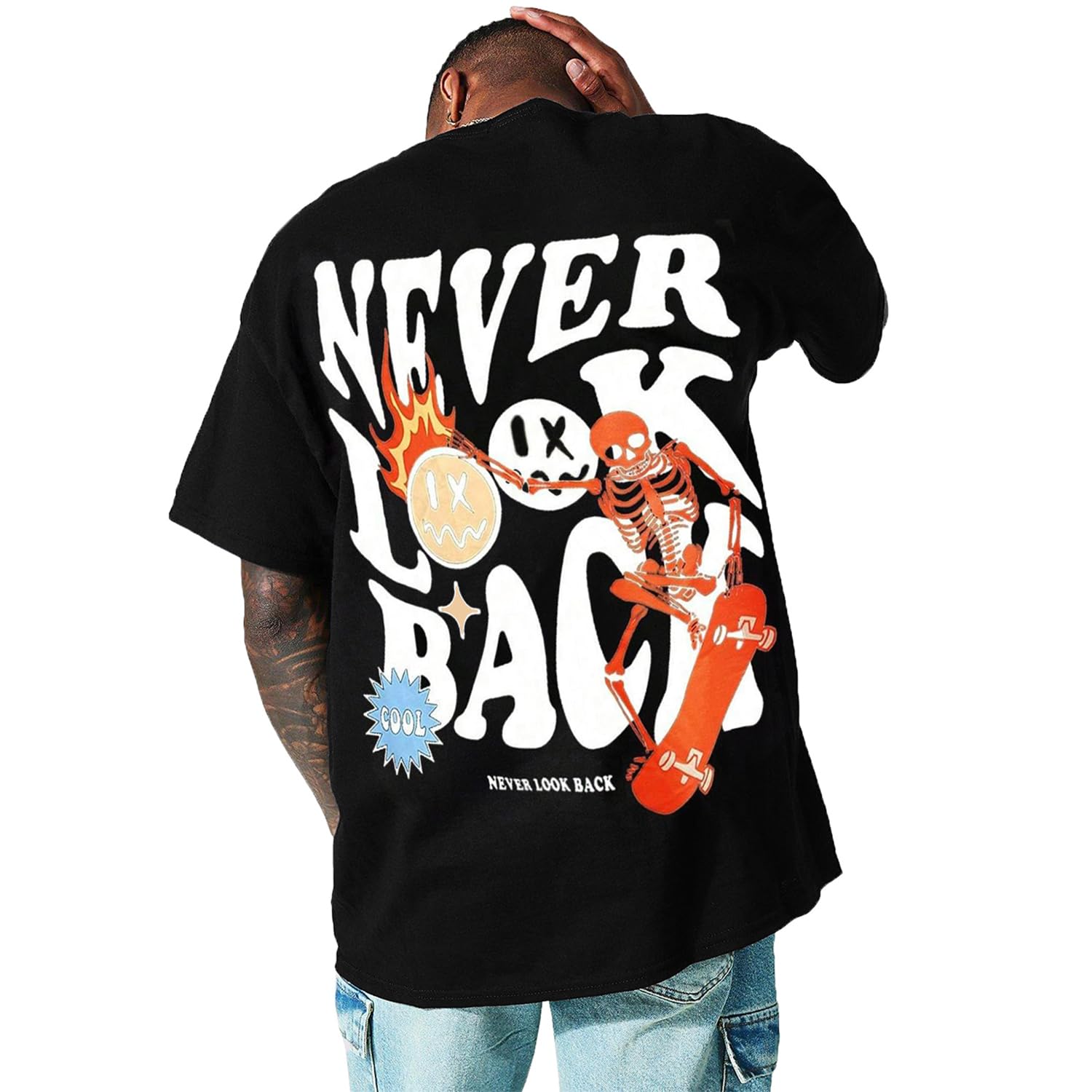 UOUA Mens Graphic Tees Vintage T-Shirts Oversized Letter Print Casual Crewneck Cotton Top Short Sleeve Rapper Streetwear